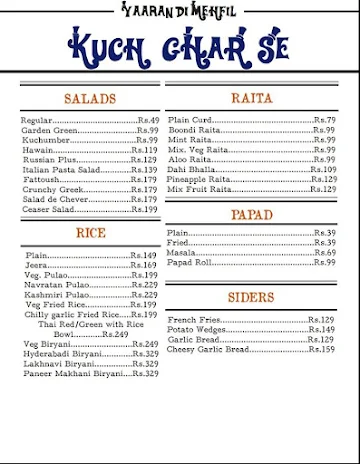 Yaaran Di MEHFIL menu 