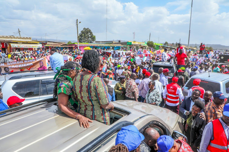 Azimio allied leaders addressing the coalition's supporters at Wiyumimirie in Laikipia County during Tuesday's campaign rally on May 24, 2022.