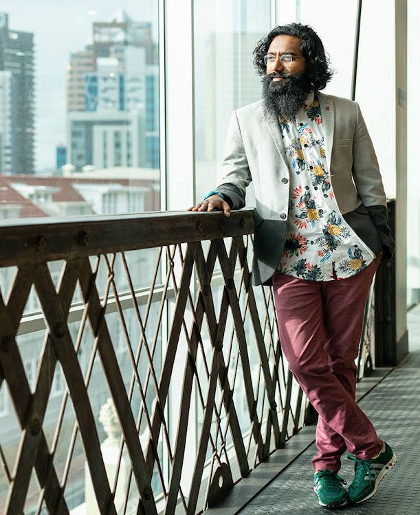 Naidu wears: blazer, Topshop; pin, Absolut; shirt, Dr Pachanga; G-Shock watch, Casio; chinos, Topshop; sneakers, Adidas