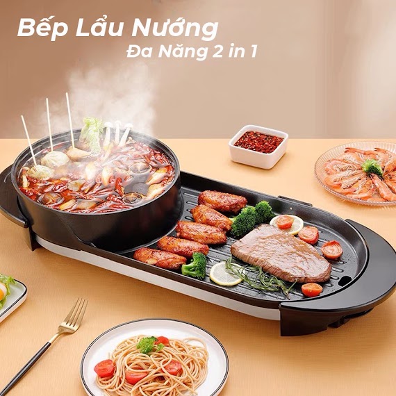 Bếp Lẩu Nướng 2In1 [Bh 12 Tháng] Bếp Lẩu Nướng Đa Năng Không Khói Tiện Dụng Lishan