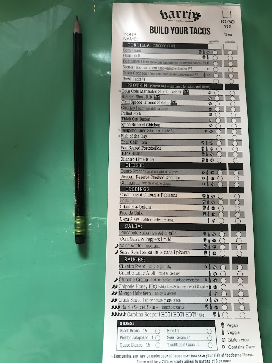 Taco Order Sheet