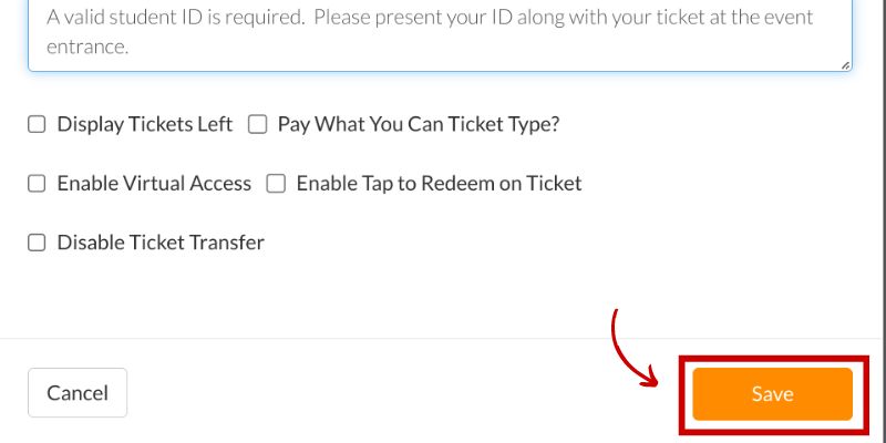 save your new ticket type