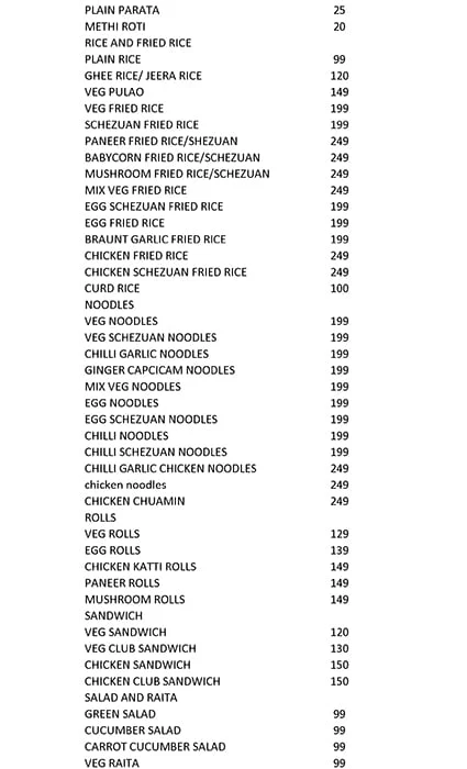 Shandar Biryani menu 