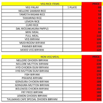 Tallmans Cafe menu 