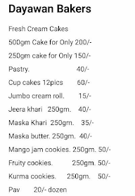 Dayawan Bakers Cake Shop menu 1