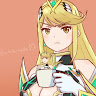 Mythra with a cup