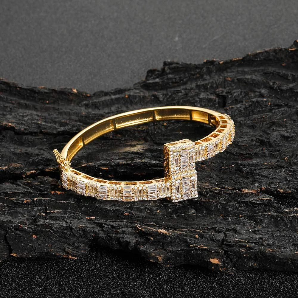 Title 4, Mens Mixed Inlaid T-Square Zircon Bracelet. En...