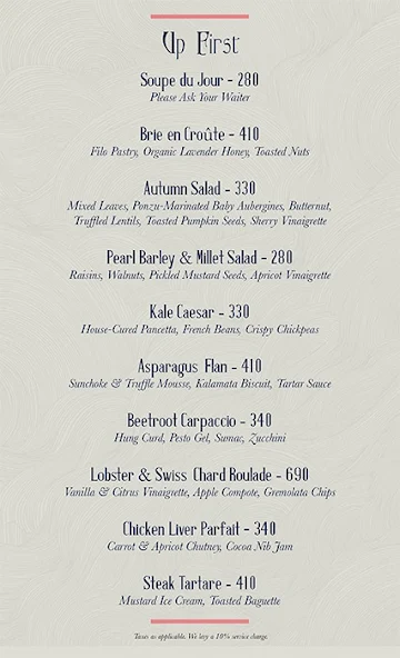 Slink & Bardot menu 