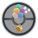 Flying Pikachu with multicolored balloons