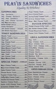 Pravin Sandwich menu 1