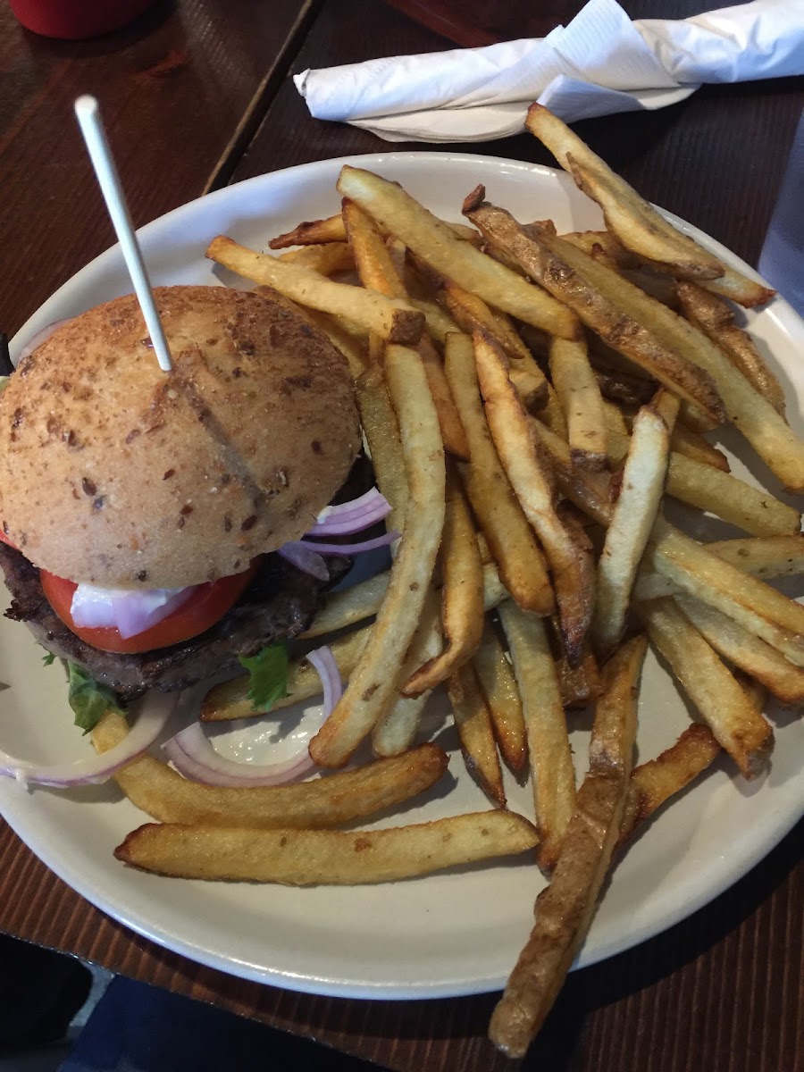 Gluten free burger and fries.