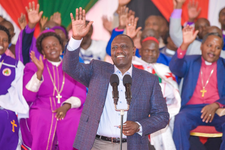 President William Ruto during a Thanksgiving service at Kerugoya stadium on January 22, 2023.