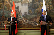 Russian foreign minister Sergei Lavrov and his Turkish counterpart Mevlut Cavusoglu photographed  when they attended a news conference after their talks in Moscow this month.