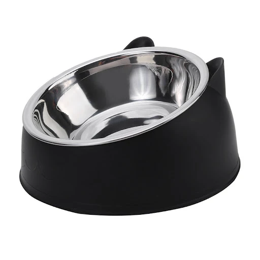 1pc Cat Bowl Lovely Creative Inclined Kitten Puppy Food Feeding Bowls Stainless Steel Cats Drinking Feeder Pet Dogs Cats
