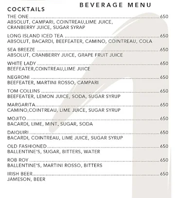 The One - Le Meridien menu 