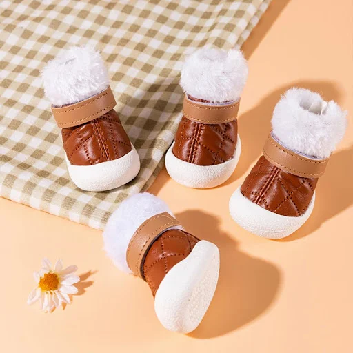 4Pcs Puppy Snow Boots Fastener Tape Design Pet Shoes Puppy Warm Booties Pet Winter Outfits Decor