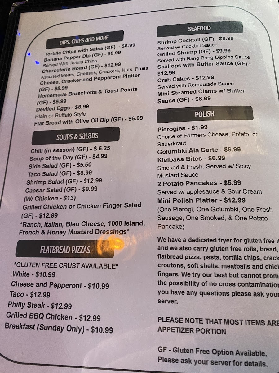 Bloomfield's Pub gluten-free menu