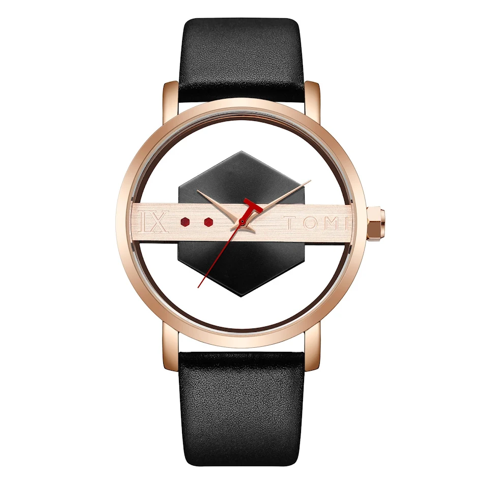 Holle, transparante unisex leren casual mode quartz horloge, een stijlvolle en trendy accessoire voor elke dag