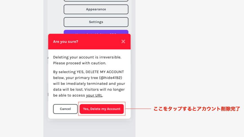 アカウントを削除したい場合②