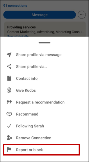 Report/Block is where you need to continue to block someone on LinkedIn App.