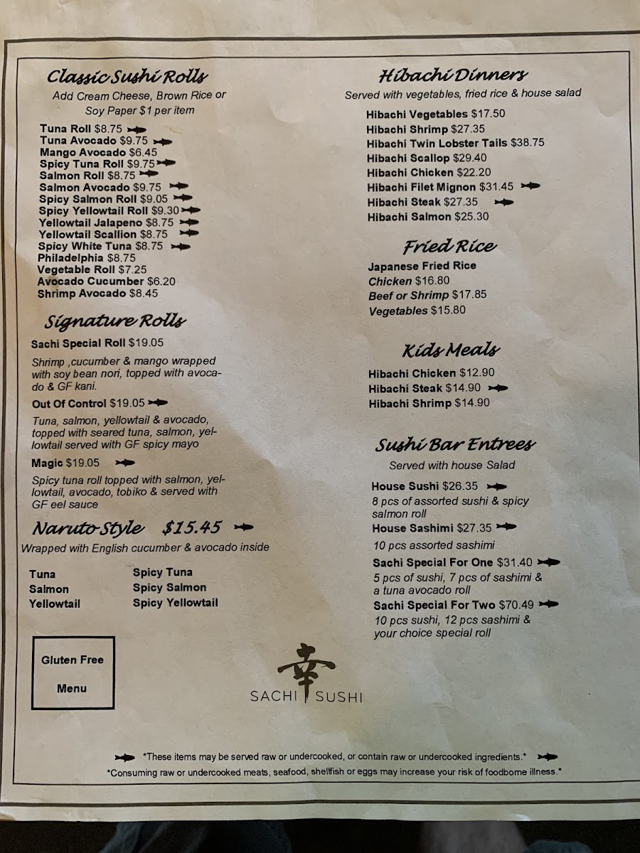 Sachi Sushi Denver gluten-free menu