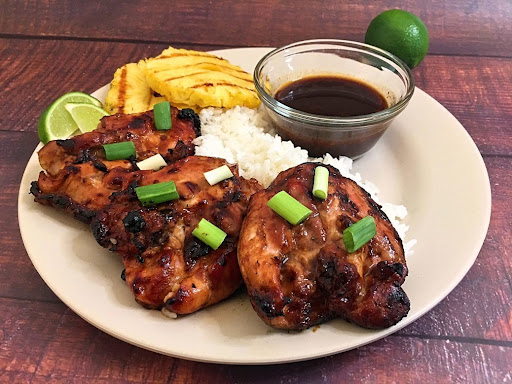 Nicely grilled chicken thighs marinated in Huli-huli sauce.