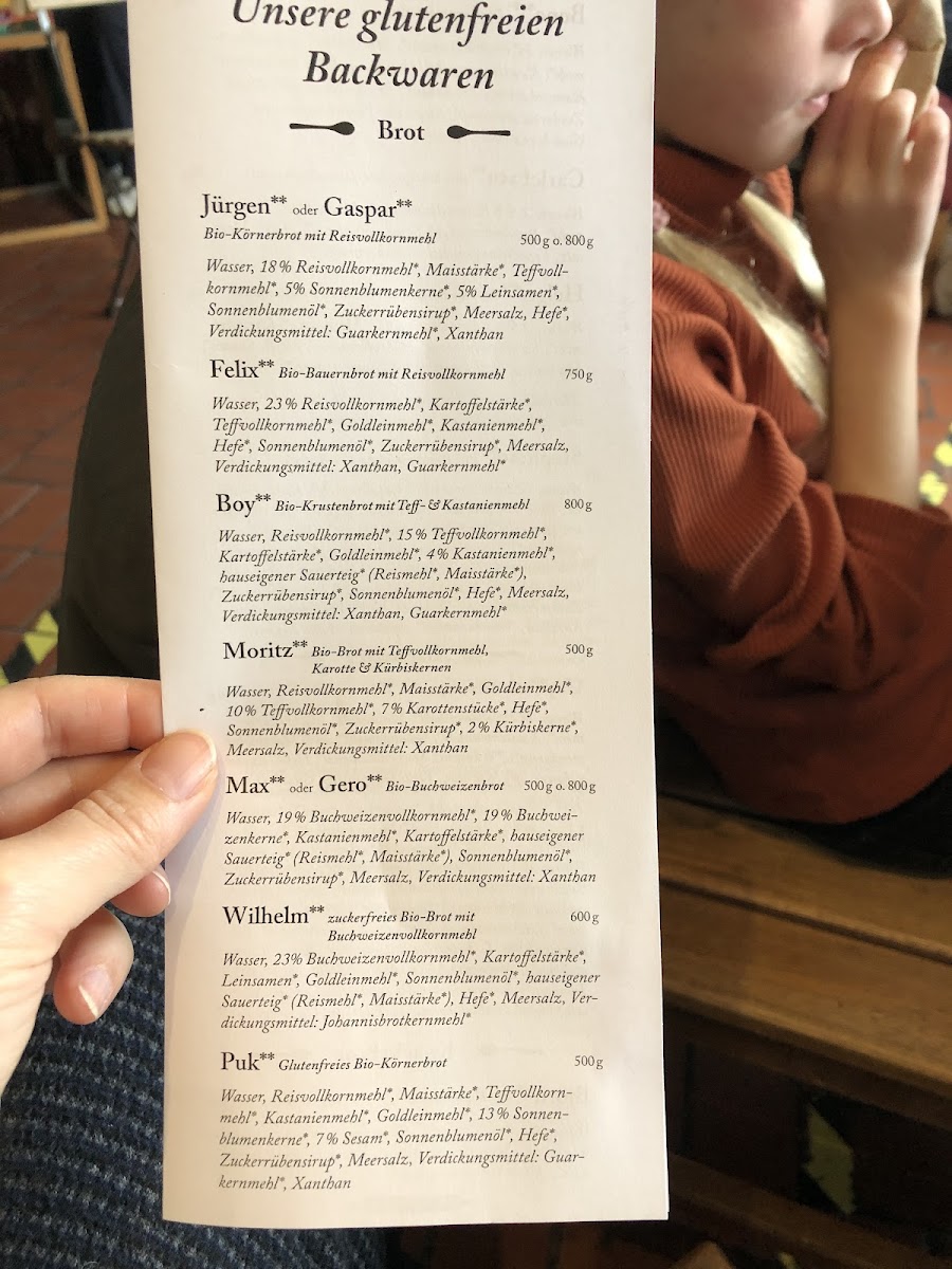 Jute Bäckerei gluten-free menu