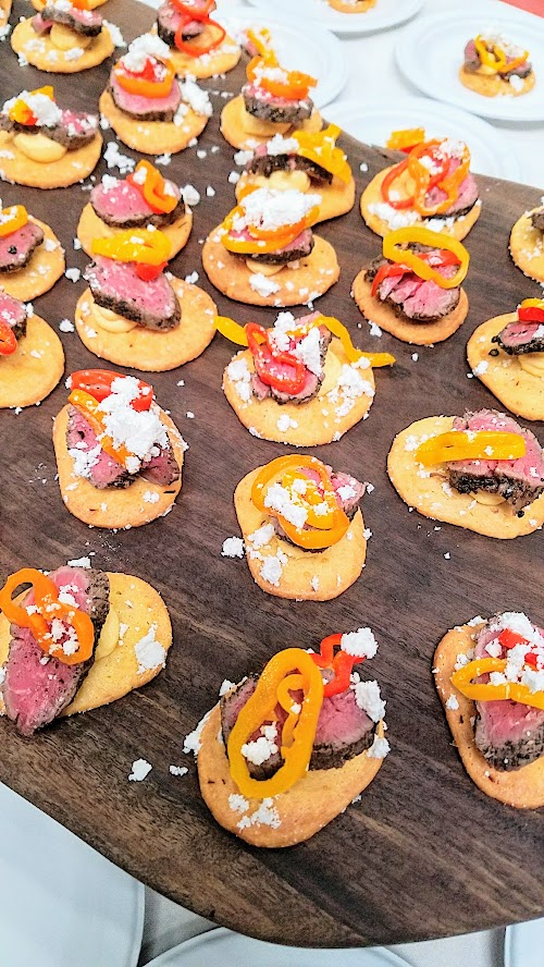 The Artisan Cheese Festival The Best Bite Competition, this year themed The Best Bite - A Tribute to First Responders for 2018. Valette presented cheesesteak with Stuyt Dairy bacon cheese crisp, Stuyt Dairy cheese Whizz, pepper crusted beef tenderloin, pickled sweet peppers, and Stuyt Dairy cheese powder.