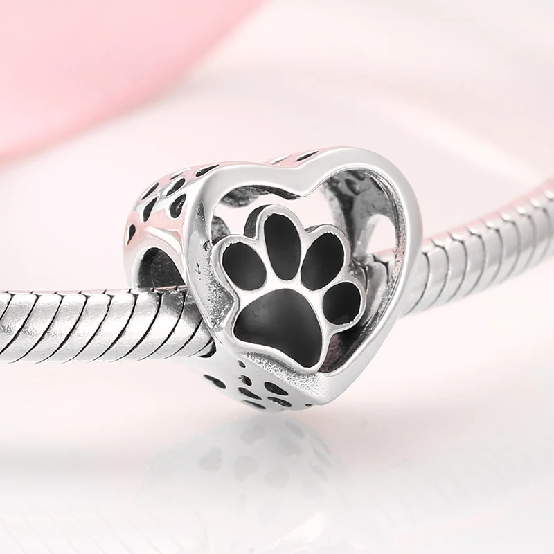 Perline in Argento Sterling S925 con Zampa di Cane, Accessori DIY. Realizza gioielli unici con queste perline a forma di zampa di cane, perfette per il fai-da-te.