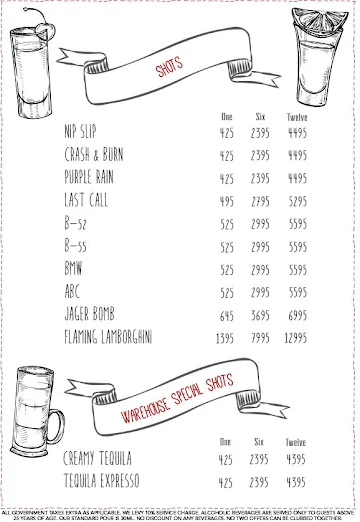 Warehouse Cafe menu 