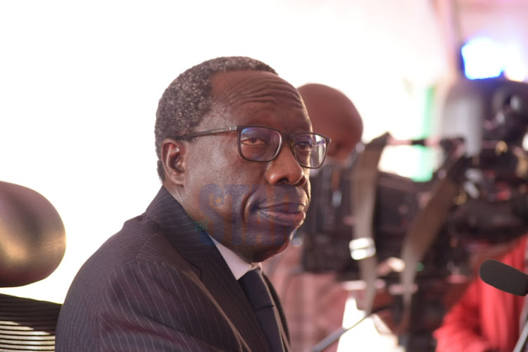 Court of Appeal President William Ouko during his interview for position of Chief Justice before the Judicial Service Commission at the Supreme Court on April 21, 2021.