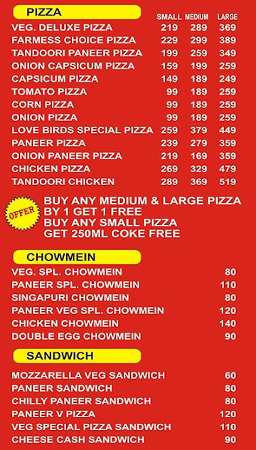 Love Birds Pizza menu 