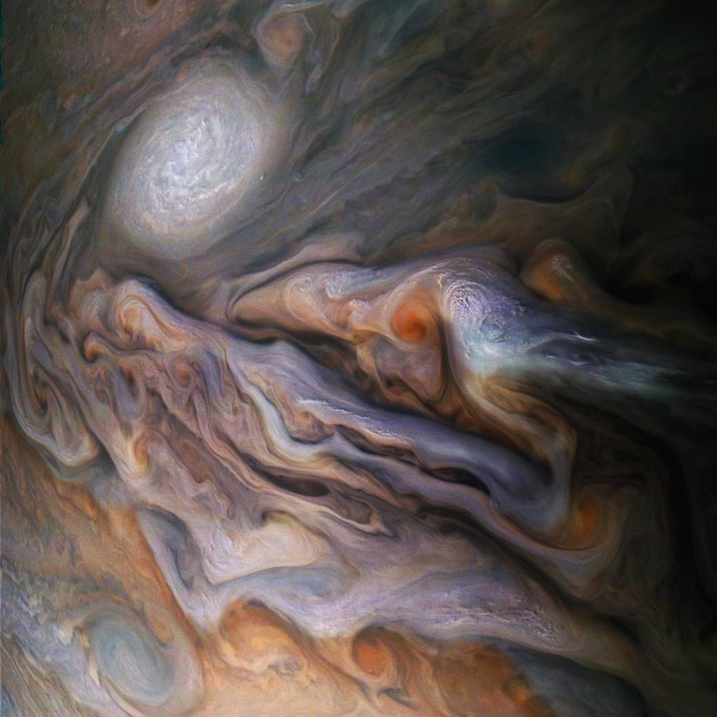 Image: Jupiter’s Swirling Clouds | Credit: Enhanced Image by Gerald Eichstädt and Sean Doran (CC BY-NC-SA)/NASA/JPL-Caltech/SwRI/MSSS