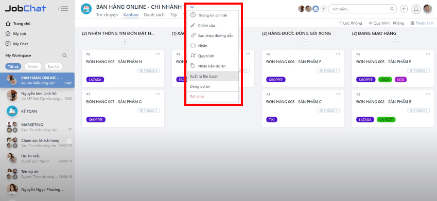 Xuất ra file excel trên JobChat.