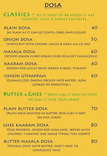 Aasa Dosa menu 
