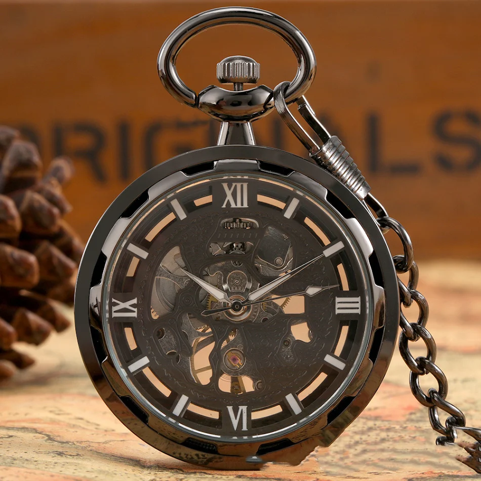 Relógio de bolso mecânico casual retrô esqueleto masculino, simples e elegante, ideal para uso diário, estilo clássico e charmoso.