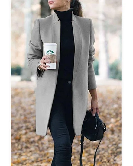 Coat Solid Color Long Sleeve Fashion Temperament Autumn A... - 2