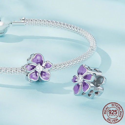 Title 4, Gradient Purple Flower Beads Sterling Silver. D...
