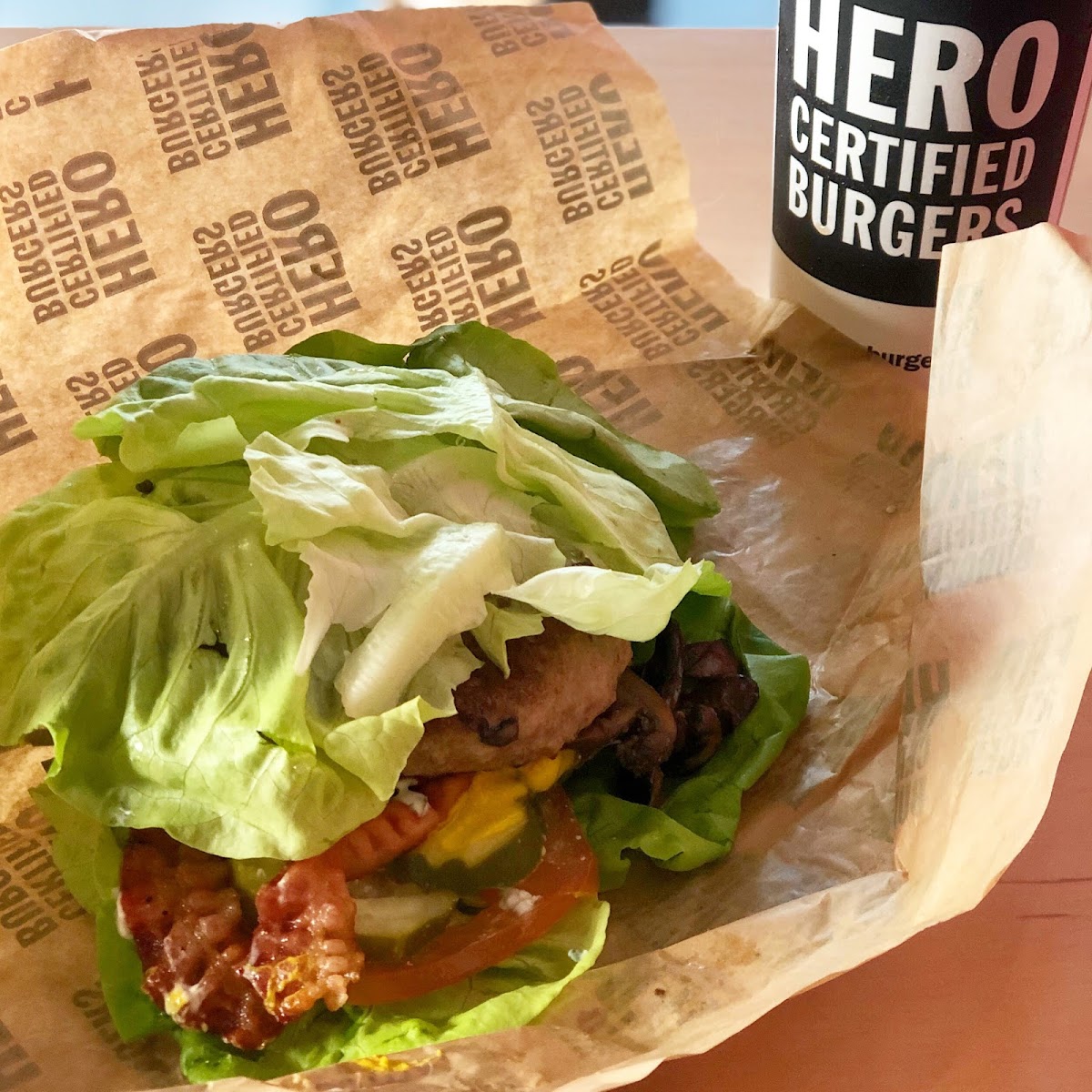 Blue Moon burger on a lettuce wrap