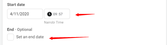 setting setting facebook ads starrt and end date