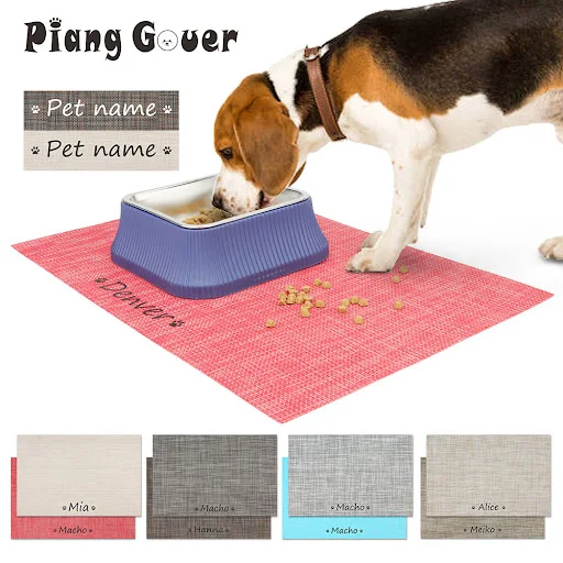 Personalized Pet Mat Cat Dog Pad Custom Name Pet Food Pad Bowl Drinking Feeding Mat Easy Wash Underpad for Puppy