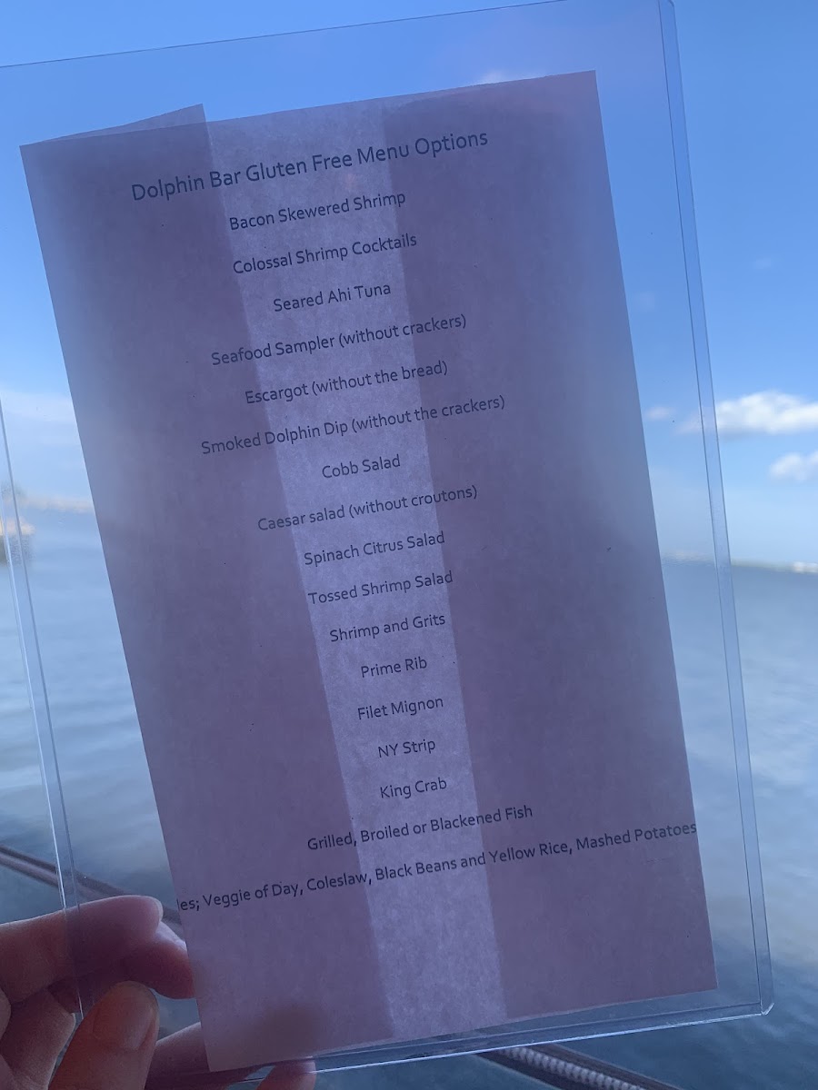 Dolphin Bar and Shrimp House gluten-free menu