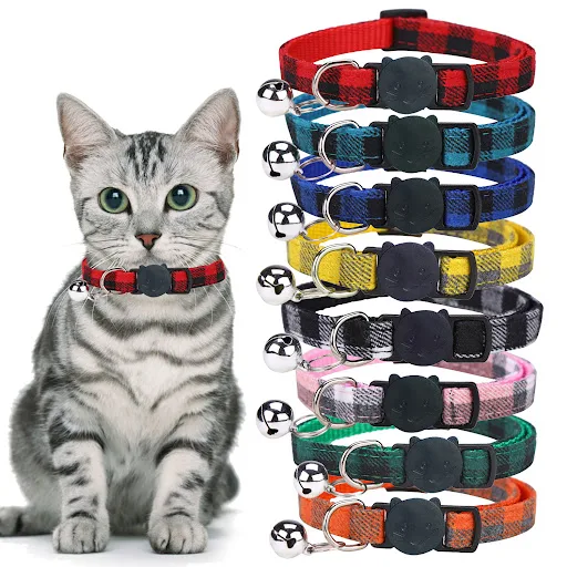 1PC Adjustable Cat Collar Colors Reflective Breakaway Neck Ring Necklace Bell Pet Products Safety Elastic Adjustable Col