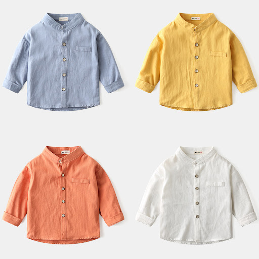 Title 2, Boys stand collar solid color shirt, a versati...