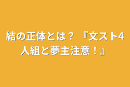 結の正体とは？   『文スト4人組と夢主注意！』