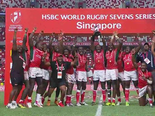 The 2016 Singapore7s CHAMPIONS, Kenya7s Team.PHOTO/AGENCIES