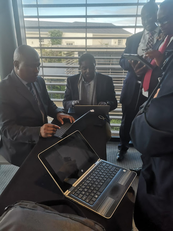 Premier Oscar Mabuyane, updating his notes before presenting the list of new Eastern Cape cabinet members at Royal St Andrews Hotel in Port Alfred on Tuesday afternoon