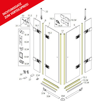 Dichtungssatz für 8 mm Eckeinstieg, 4-teilig, pendelbar