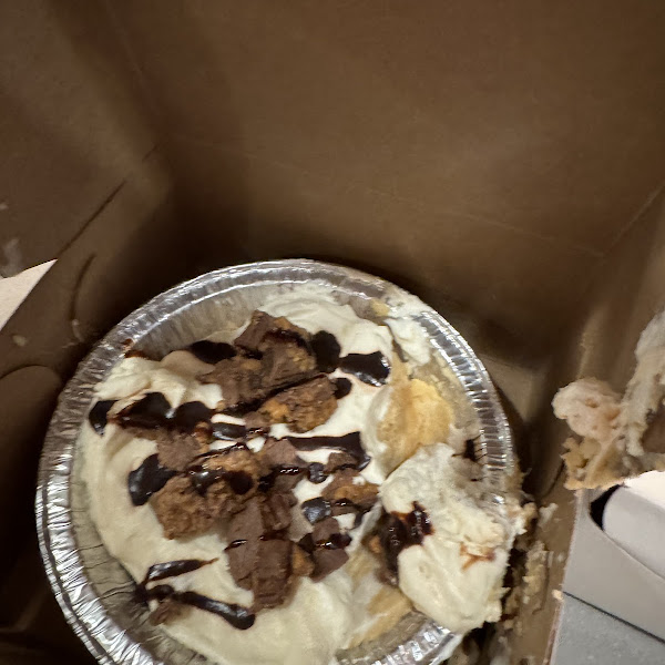 Peanut butter pie—got jostled during transport but WOW—so good!