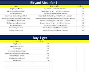 Nawabs Biryani menu 